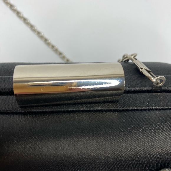 Bebe Black Satin Clutch with Silver Strap Used - Picture 4 of 10